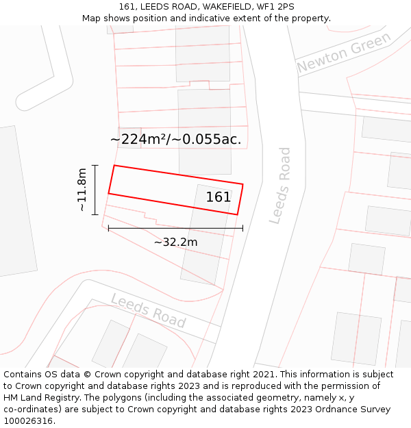 161, LEEDS ROAD, WAKEFIELD, WF1 2PS: Plot and title map