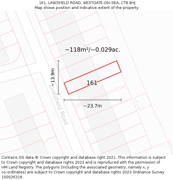 161, LINKSFIELD ROAD, WESTGATE-ON-SEA, CT8 8HJ: Plot and title map