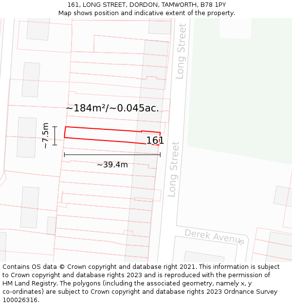 161, LONG STREET, DORDON, TAMWORTH, B78 1PY: Plot and title map
