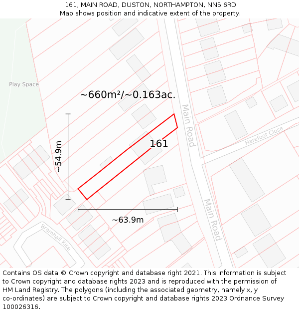 161, MAIN ROAD, DUSTON, NORTHAMPTON, NN5 6RD: Plot and title map