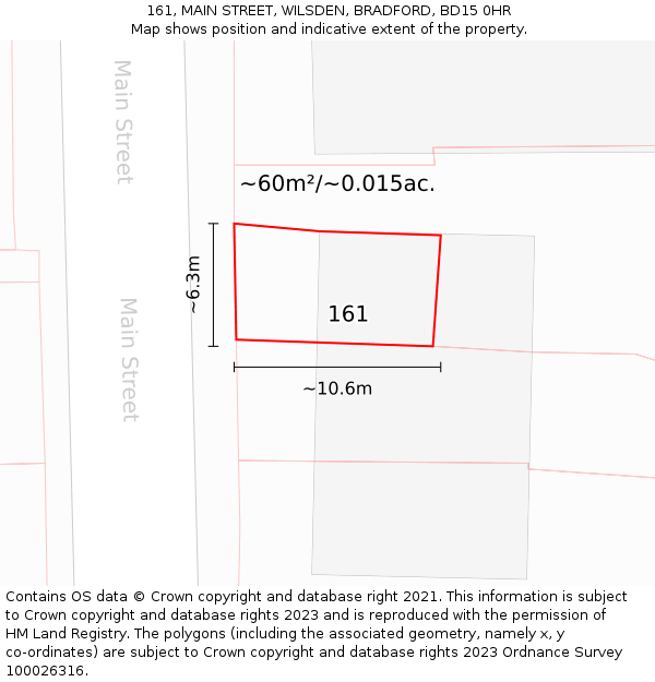 161, MAIN STREET, WILSDEN, BRADFORD, BD15 0HR: Plot and title map