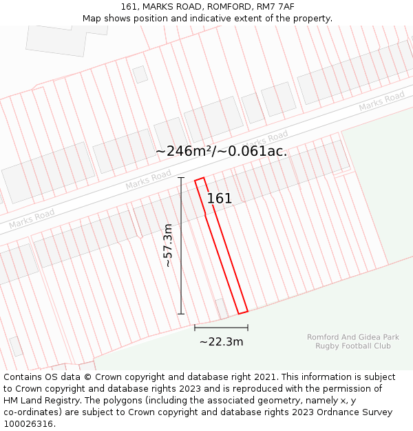 161, MARKS ROAD, ROMFORD, RM7 7AF: Plot and title map