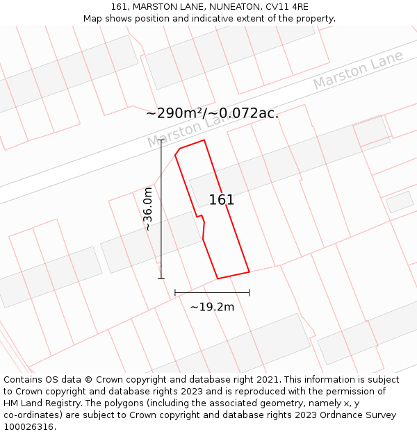161, MARSTON LANE, NUNEATON, CV11 4RE: Plot and title map