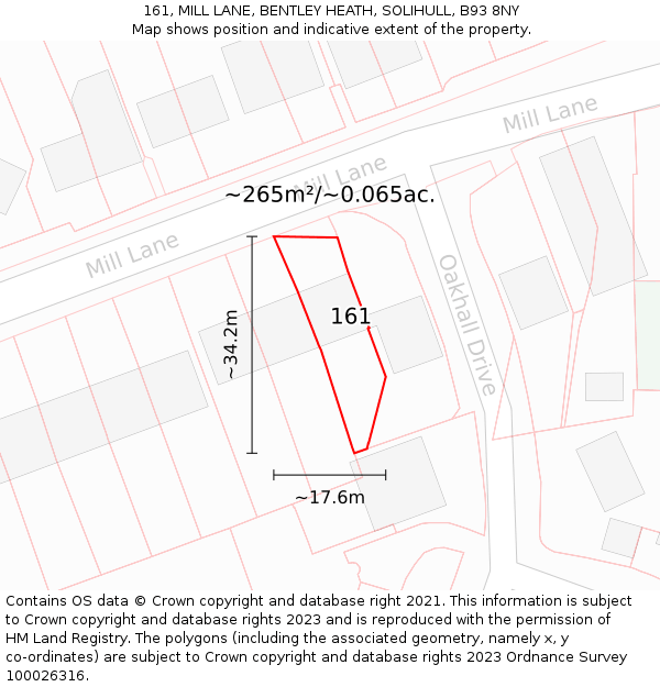 161, MILL LANE, BENTLEY HEATH, SOLIHULL, B93 8NY: Plot and title map