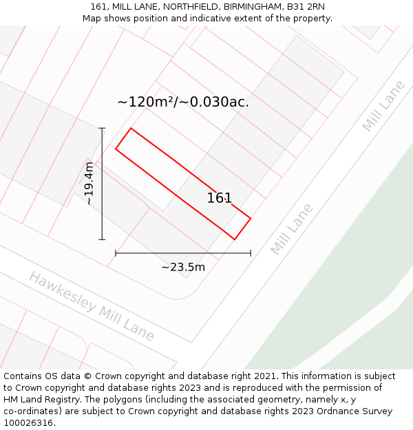 161, MILL LANE, NORTHFIELD, BIRMINGHAM, B31 2RN: Plot and title map