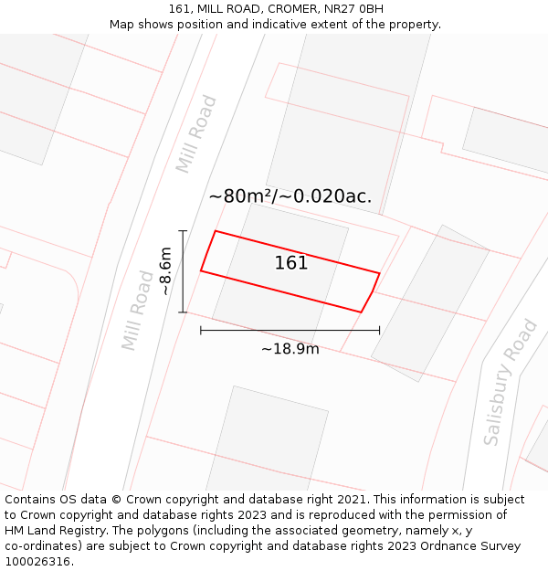 161, MILL ROAD, CROMER, NR27 0BH: Plot and title map