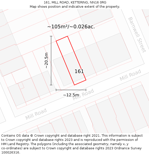 161, MILL ROAD, KETTERING, NN16 0RG: Plot and title map