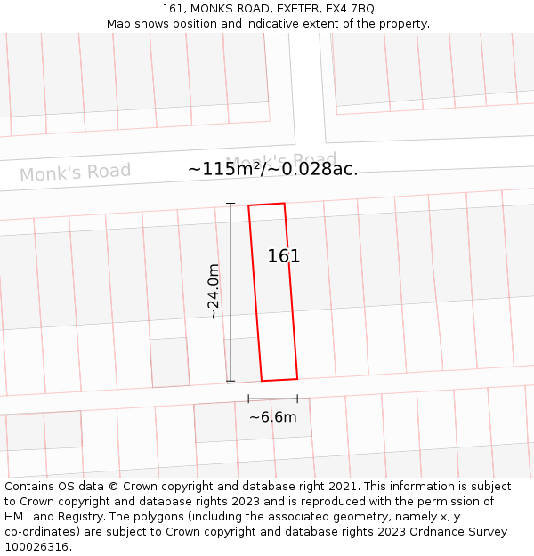 161, MONKS ROAD, EXETER, EX4 7BQ: Plot and title map