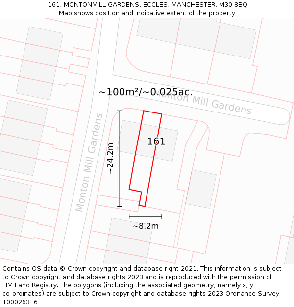 161, MONTONMILL GARDENS, ECCLES, MANCHESTER, M30 8BQ: Plot and title map
