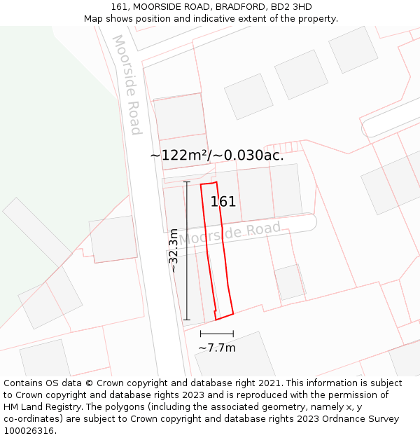 161, MOORSIDE ROAD, BRADFORD, BD2 3HD: Plot and title map