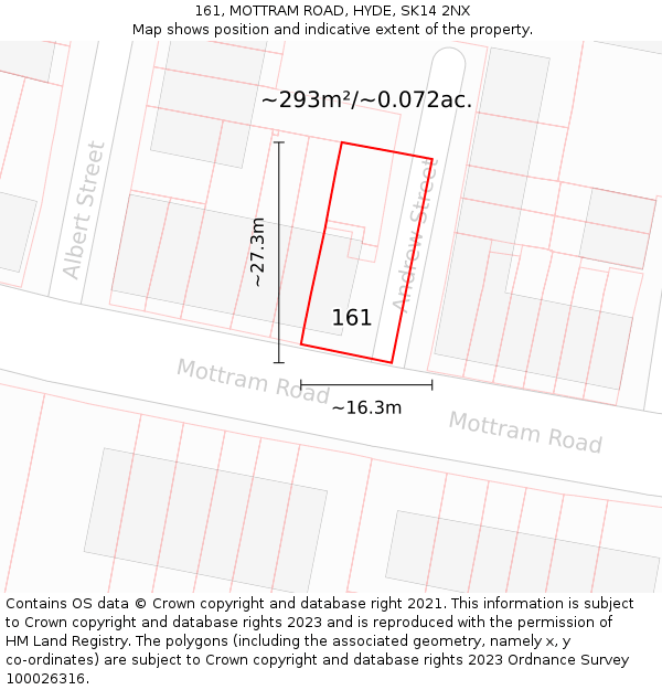 161, MOTTRAM ROAD, HYDE, SK14 2NX: Plot and title map