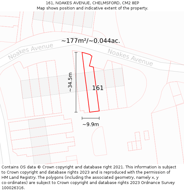 161, NOAKES AVENUE, CHELMSFORD, CM2 8EP: Plot and title map