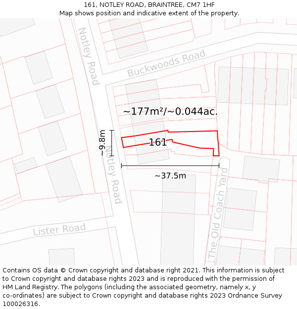 161, NOTLEY ROAD, BRAINTREE, CM7 1HF: Plot and title map
