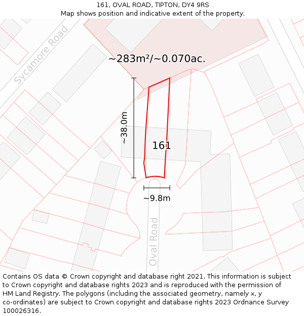 161, OVAL ROAD, TIPTON, DY4 9RS: Plot and title map
