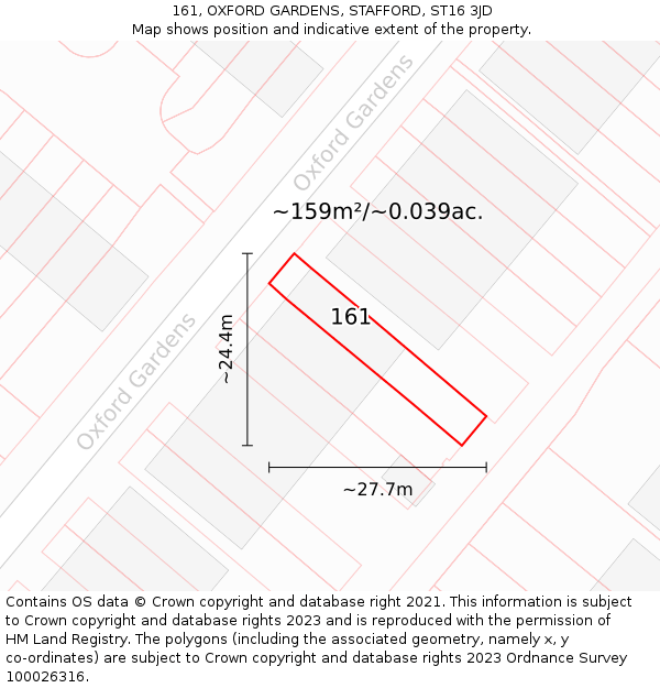 161, OXFORD GARDENS, STAFFORD, ST16 3JD: Plot and title map