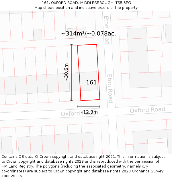 161, OXFORD ROAD, MIDDLESBROUGH, TS5 5EG: Plot and title map