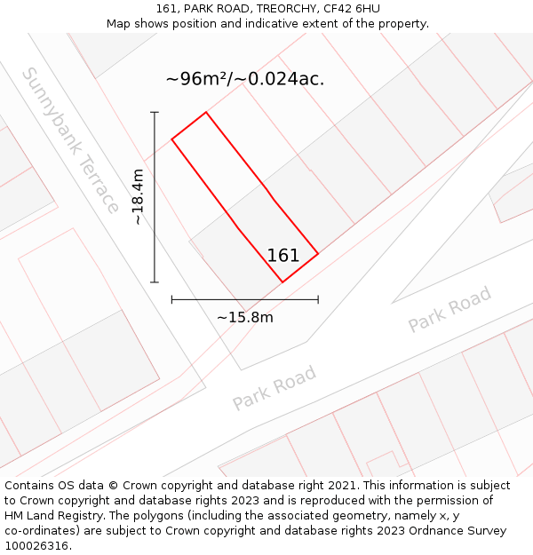 161, PARK ROAD, TREORCHY, CF42 6HU: Plot and title map