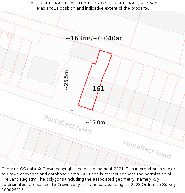 161, PONTEFRACT ROAD, FEATHERSTONE, PONTEFRACT, WF7 5AA: Plot and title map