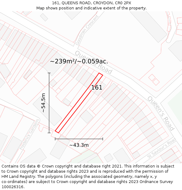 161, QUEENS ROAD, CROYDON, CR0 2PX: Plot and title map
