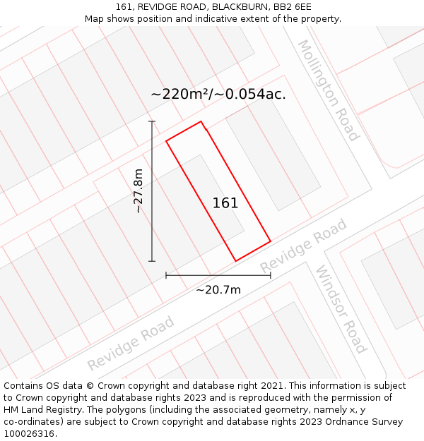 161, REVIDGE ROAD, BLACKBURN, BB2 6EE: Plot and title map
