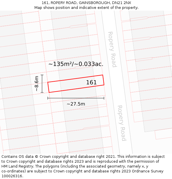 161, ROPERY ROAD, GAINSBOROUGH, DN21 2NX: Plot and title map