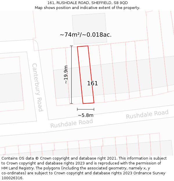 161, RUSHDALE ROAD, SHEFFIELD, S8 9QD: Plot and title map