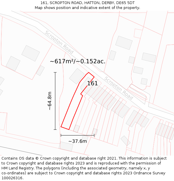 161, SCROPTON ROAD, HATTON, DERBY, DE65 5DT: Plot and title map