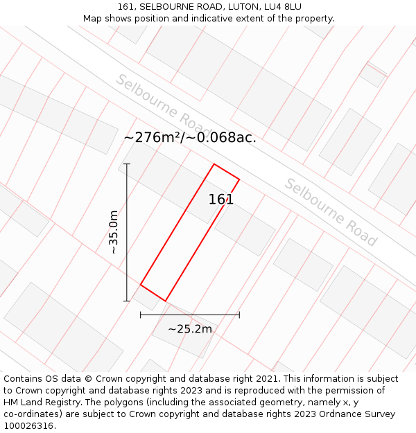 161, SELBOURNE ROAD, LUTON, LU4 8LU: Plot and title map