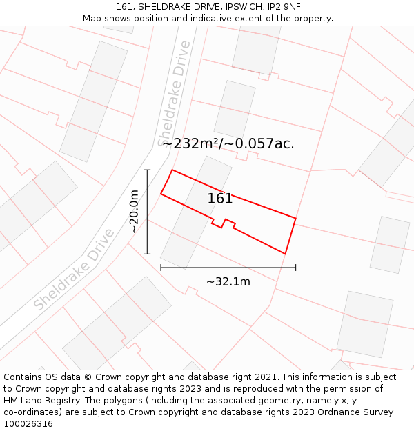 161, SHELDRAKE DRIVE, IPSWICH, IP2 9NF: Plot and title map