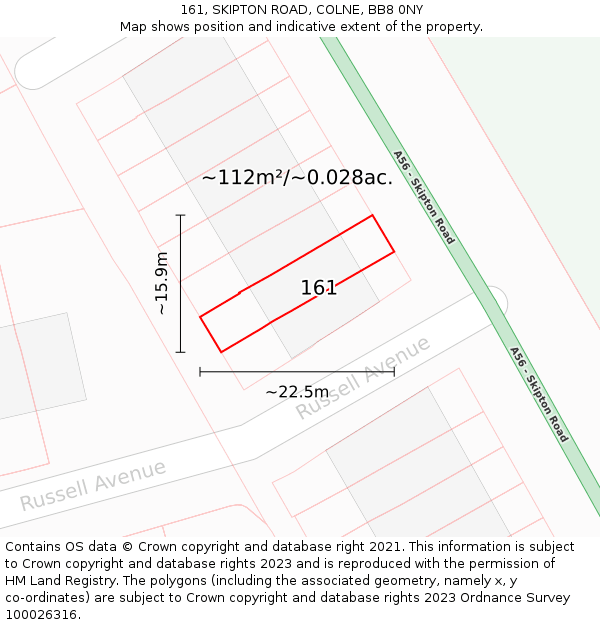 161, SKIPTON ROAD, COLNE, BB8 0NY: Plot and title map