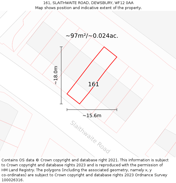 161, SLAITHWAITE ROAD, DEWSBURY, WF12 0AA: Plot and title map