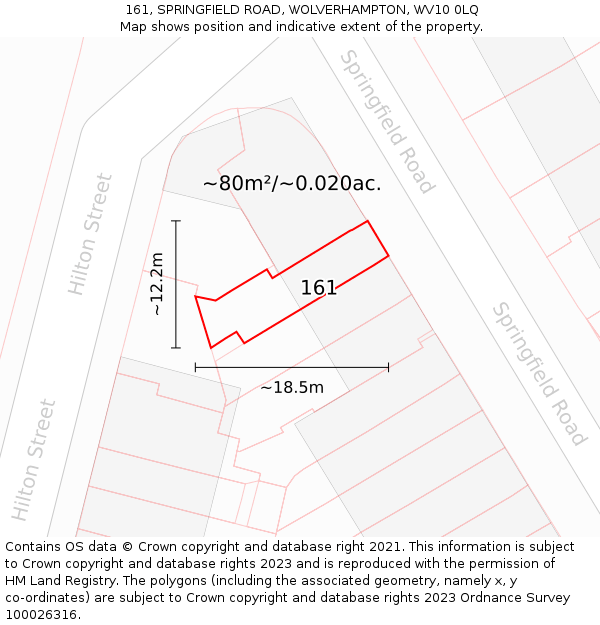 161, SPRINGFIELD ROAD, WOLVERHAMPTON, WV10 0LQ: Plot and title map