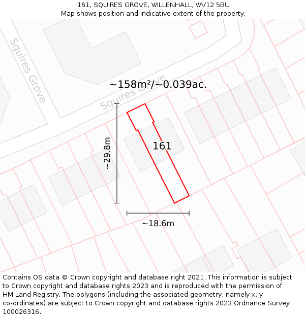 161, SQUIRES GROVE, WILLENHALL, WV12 5BU: Plot and title map