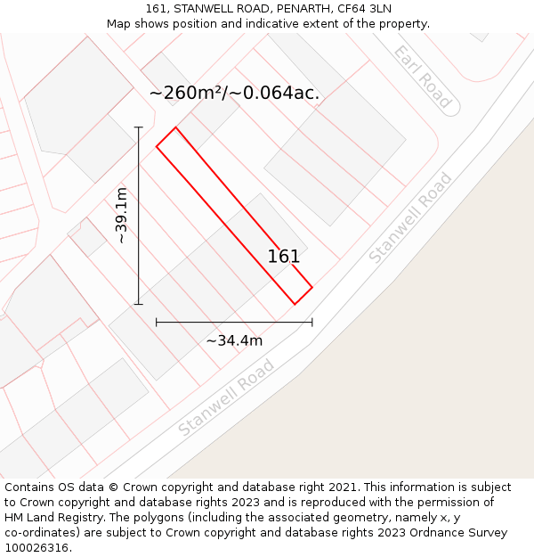 161, STANWELL ROAD, PENARTH, CF64 3LN: Plot and title map