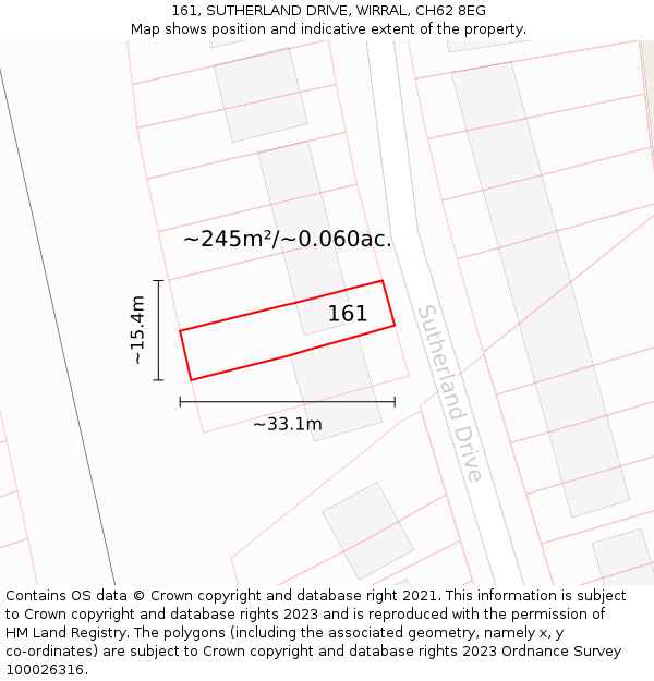 161, SUTHERLAND DRIVE, WIRRAL, CH62 8EG: Plot and title map