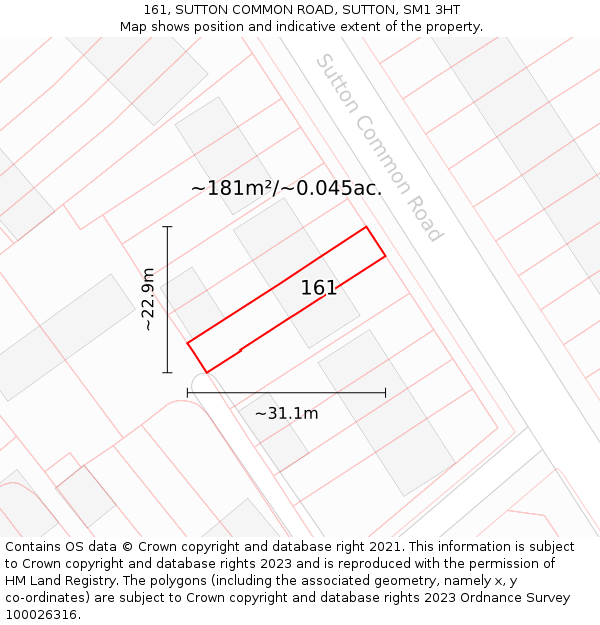 161, SUTTON COMMON ROAD, SUTTON, SM1 3HT: Plot and title map