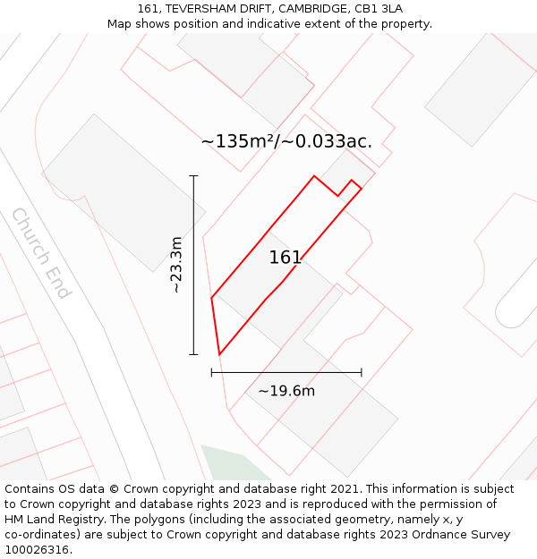 161, TEVERSHAM DRIFT, CAMBRIDGE, CB1 3LA: Plot and title map