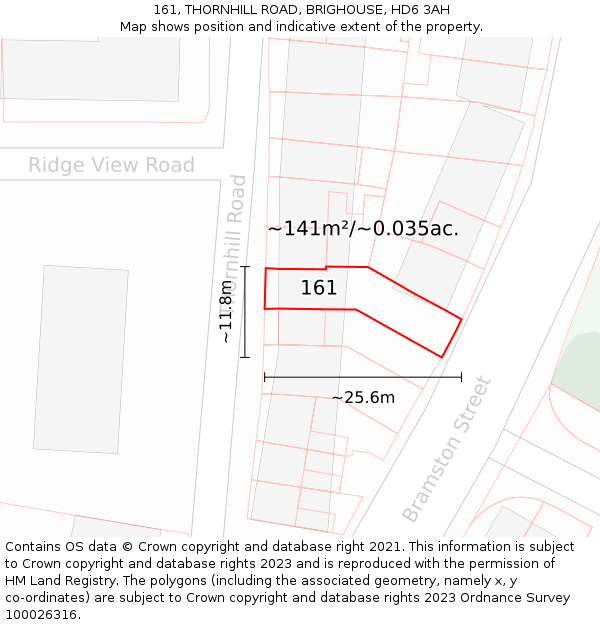 161, THORNHILL ROAD, BRIGHOUSE, HD6 3AH: Plot and title map