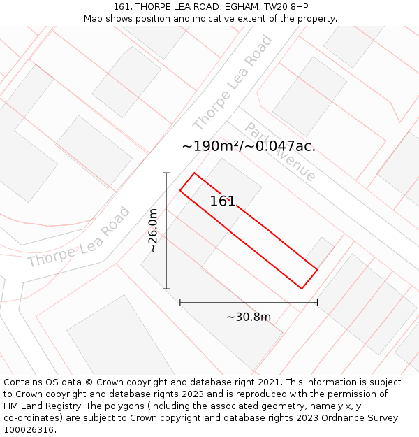 161, THORPE LEA ROAD, EGHAM, TW20 8HP: Plot and title map