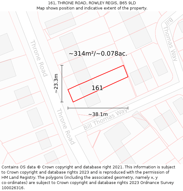 161, THRONE ROAD, ROWLEY REGIS, B65 9LD: Plot and title map