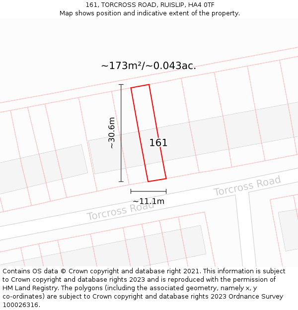 161, TORCROSS ROAD, RUISLIP, HA4 0TF: Plot and title map