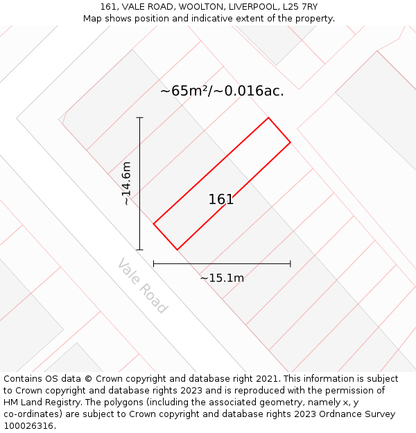 161, VALE ROAD, WOOLTON, LIVERPOOL, L25 7RY: Plot and title map
