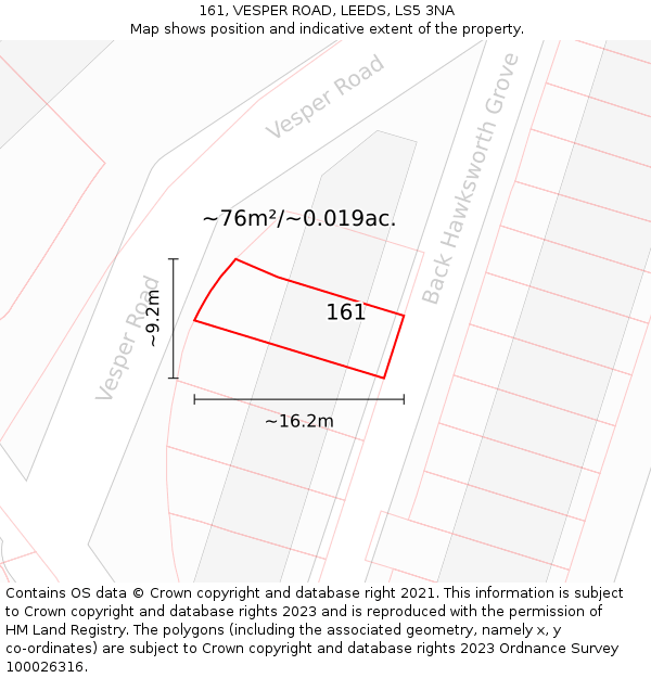 161, VESPER ROAD, LEEDS, LS5 3NA: Plot and title map