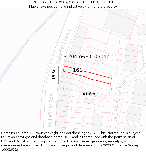 161, WAKEFIELD ROAD, GARFORTH, LEEDS, LS25 1NE: Plot and title map