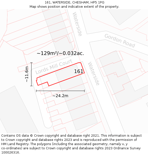 161, WATERSIDE, CHESHAM, HP5 1PG: Plot and title map
