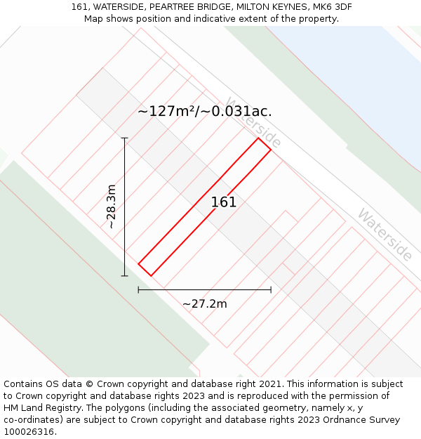 161, WATERSIDE, PEARTREE BRIDGE, MILTON KEYNES, MK6 3DF: Plot and title map