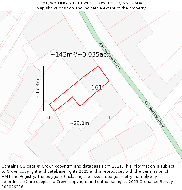161, WATLING STREET WEST, TOWCESTER, NN12 6BX: Plot and title map