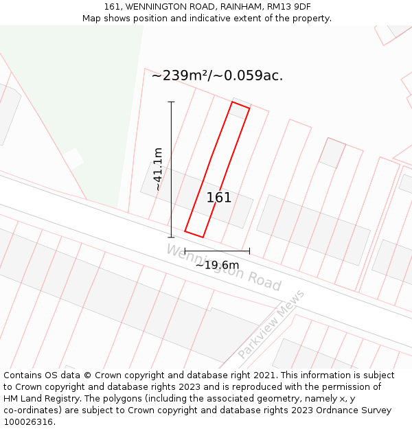 161, WENNINGTON ROAD, RAINHAM, RM13 9DF: Plot and title map