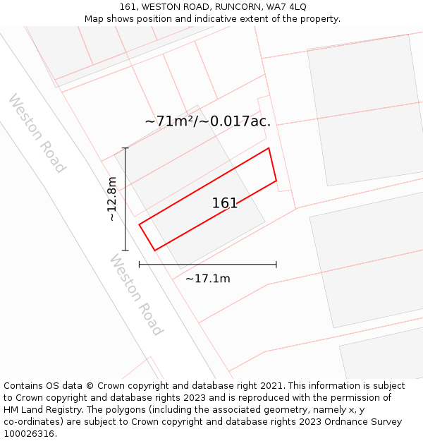 161, WESTON ROAD, RUNCORN, WA7 4LQ: Plot and title map