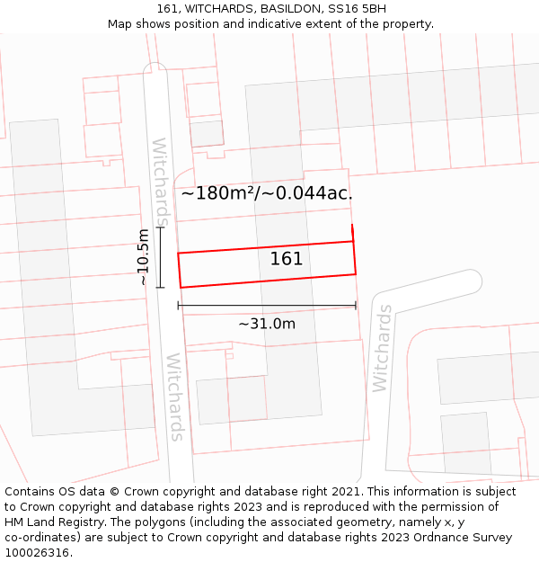 161, WITCHARDS, BASILDON, SS16 5BH: Plot and title map